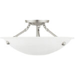 3 Light Brushed Nickel Ceiling Light fixture with White Alabaster Glass Shade-Lighting LumensFlush Mount Ceiling Lights