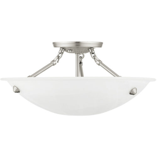 3 Light Brushed Nickel Ceiling Light fixture with White Alabaster Glass Shade-Lighting LumensFlush Mount Ceiling Lights