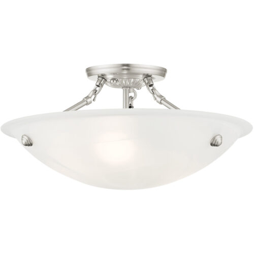 3 Light Brushed Nickel Ceiling Light fixture with White Alabaster Glass Shade-Lighting LumensFlush Mount Ceiling Lights