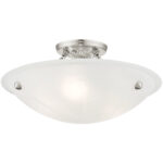 3 Light Brushed Nickel Ceiling Light fixture with White Alabaster Glass Shade-Lighting LumensFlush Mount Ceiling Lights