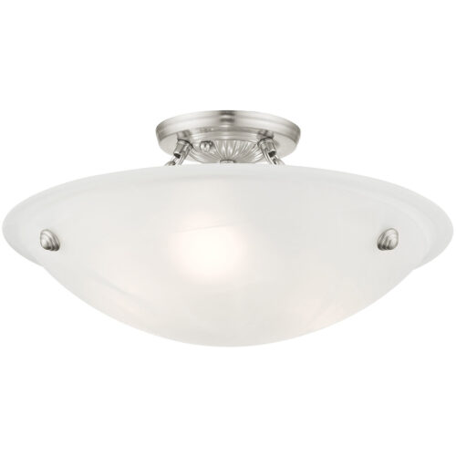 3 Light Brushed Nickel Ceiling Light fixture with White Alabaster Glass Shade-Lighting LumensFlush Mount Ceiling Lights