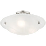 3 Light Brushed Nickel Ceiling Light fixture with White Alabaster Glass Shade-Lighting LumensFlush Mount Ceiling Lights