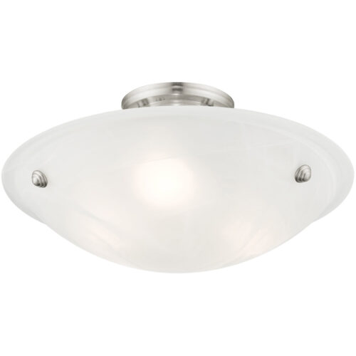 3 Light Brushed Nickel Ceiling Light fixture with White Alabaster Glass Shade-Lighting LumensFlush Mount Ceiling Lights