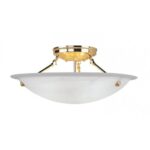 3 Light Polished Brass Ceiling Light fixture with White Alabaster Glass Shade-Lighting LumensFlush Mount Ceiling Lights