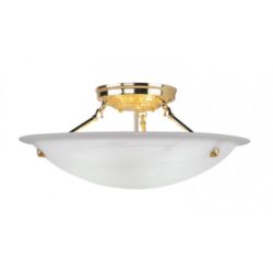 3 Light Polished Brass Ceiling Light fixture with White Alabaster Glass Shade-Lighting LumensFlush Mount Ceiling Lights