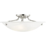 3 Light Brushed Nickel Ceiling Light fixture with White Alabaster Glass Shade-Lighting LumensFlush Mount Ceiling Lights