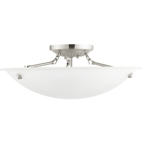 3 Light Brushed Nickel Ceiling Light fixture with White Alabaster Glass Shade-Lighting LumensFlush Mount Ceiling Lights