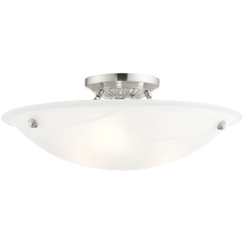 3 Light Brushed Nickel Ceiling Light fixture with White Alabaster Glass Shade-Lighting LumensFlush Mount Ceiling Lights