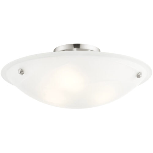 3 Light Brushed Nickel Ceiling Light fixture with White Alabaster Glass Shade-Lighting LumensFlush Mount Ceiling Lights