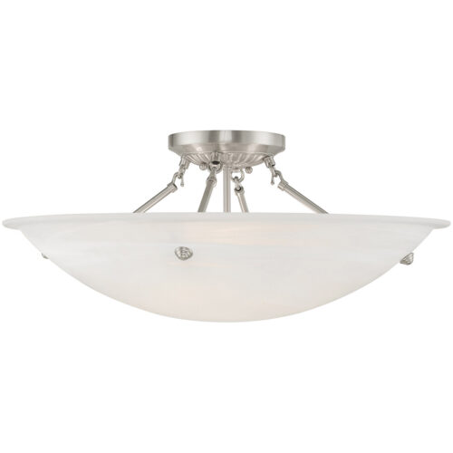 4 Light Brushed Nickel Ceiling Light fixture with White Alabaster Glass Shade-Lighting LumensFlush Mount Ceiling Lights