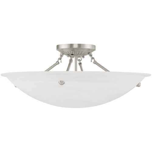 4 Light Brushed Nickel Ceiling Light fixture with White Alabaster Glass Shade-Lighting LumensFlush Mount Ceiling Lights