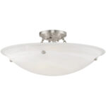 4 Light Brushed Nickel Ceiling Light fixture with White Alabaster Glass Shade-Lighting LumensFlush Mount Ceiling Lights