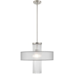 1 Light Brushed Nickel Pendant Chandelier with Clear Crystal Rods/ Hand Crafted Translucent Gray Fabric Shade-Lighting LumensChandeliers