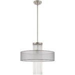 1 Light Brushed Nickel Pendant Chandelier with Clear Crystal Rods/ Hand Crafted Translucent Gray Fabric Shade-Lighting LumensChandeliers