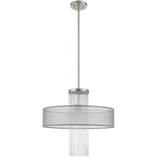 1 Light Brushed Nickel Pendant Chandelier with Clear Crystal Rods/ Hand Crafted Translucent Gray Fabric Shade-Lighting LumensChandeliers