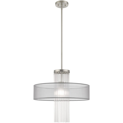 1 Light Brushed Nickel Pendant Chandelier with Clear Crystal Rods/ Hand Crafted Translucent Gray Fabric Shade-Lighting LumensChandeliers