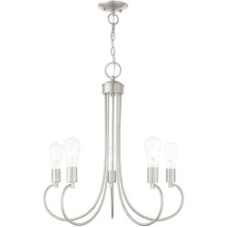 5 Light Brushed Nickel Chandelier with Steel base material-Lighting LumensChandeliers