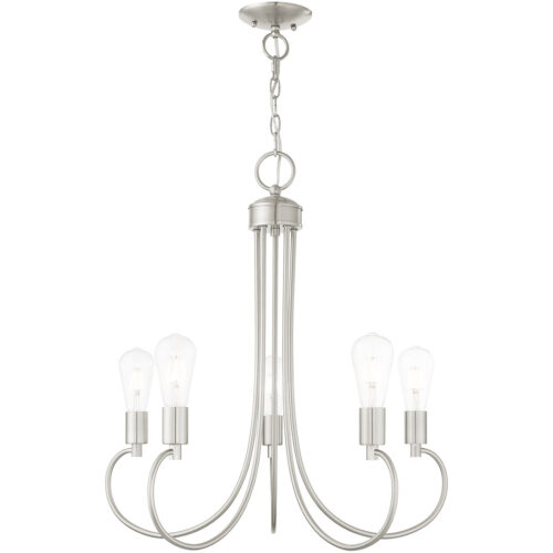 5 Light Brushed Nickel Chandelier with Steel base material-Lighting LumensChandeliers