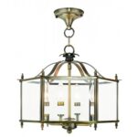 4 Light Antique Brass Chain Hang/Ceiling Light fixture with Clear Beveled Glass Shade-Lighting LumensFlush Mount Ceiling Lights