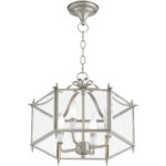 4 Light Brushed Nickel Chain Hang/Ceiling Light fixture with Clear Beveled Glass Shade-Lighting LumensFlush Mount Ceiling Lights