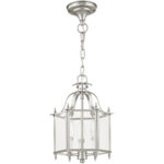 3 Light Brushed Nickel Chain Hang/Ceiling Light fixture with Clear Beveled Glass Shade-Lighting LumensFlush Mount Ceiling Lights