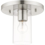 1 Light Brushed Nickel Flush Mount with Clear Glass Shade-Lighting LumensBath/Flush Mounts