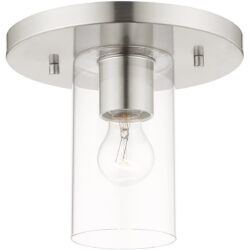 1 Light Brushed Nickel Flush Mount with Clear Glass Shade-Lighting LumensBath/Flush Mounts