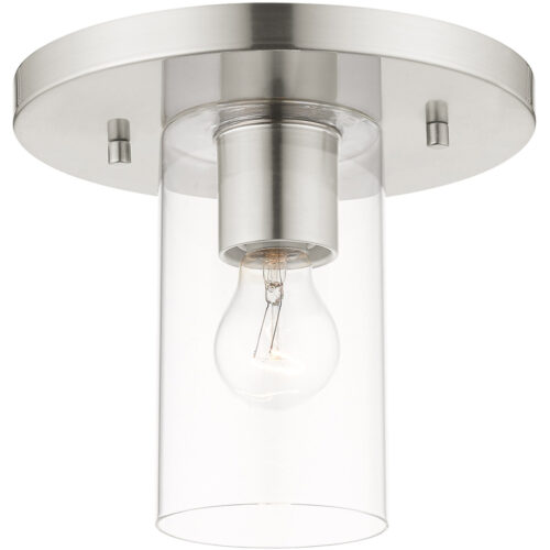 1 Light Brushed Nickel Flush Mount with Clear Glass Shade-Lighting LumensBath/Flush Mounts