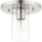 1 Light Brushed Nickel Flush Mount with Clear Glass Shade-Lighting LumensBath/Flush Mounts