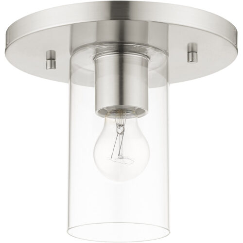 1 Light Brushed Nickel Flush Mount with Clear Glass Shade-Lighting LumensBath/Flush Mounts