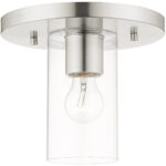 1 Light Brushed Nickel Flush Mount with Clear Glass Shade-Lighting LumensBath/Flush Mounts