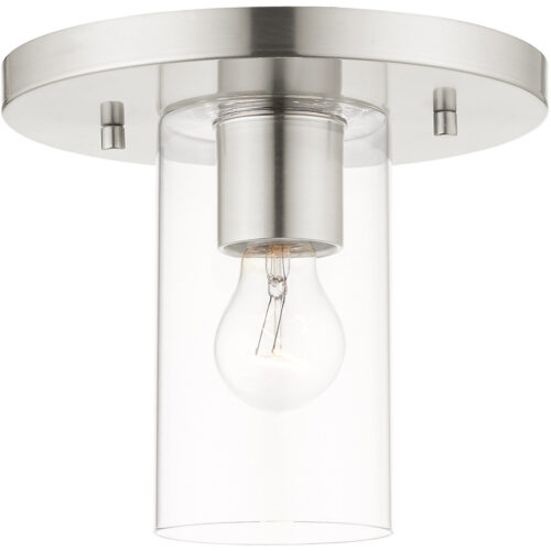 1 Light Brushed Nickel Flush Mount with Clear Glass Shade-Lighting LumensBath/Flush Mounts