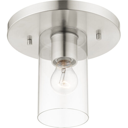 1 Light Brushed Nickel Flush Mount with Clear Glass Shade-Lighting LumensBath/Flush Mounts