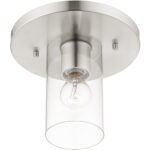 1 Light Brushed Nickel Flush Mount with Clear Glass Shade-Lighting LumensBath/Flush Mounts