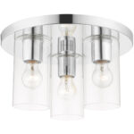 3 Light Polished Chrome Flush Mount with Clear Glass Shade-Lighting LumensBath/Flush Mounts