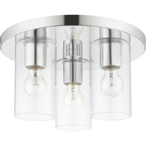 3 Light Polished Chrome Flush Mount with Clear Glass Shade-Lighting LumensBath/Flush Mounts