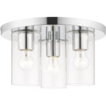 3 Light Polished Chrome Flush Mount with Clear Glass Shade-Lighting LumensBath/Flush Mounts