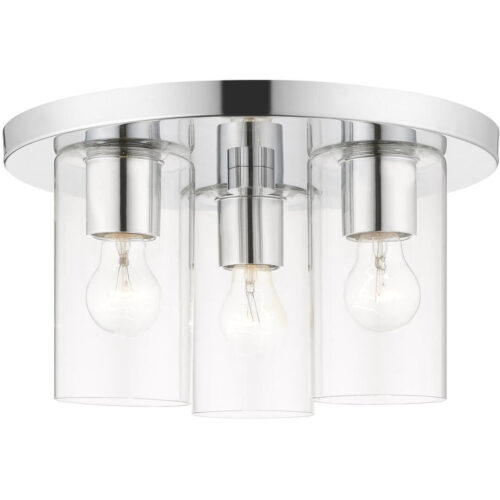 3 Light Polished Chrome Flush Mount with Clear Glass Shade-Lighting LumensBath/Flush Mounts