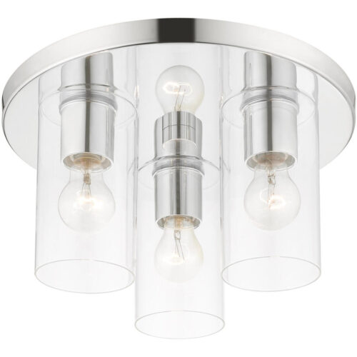 3 Light Polished Chrome Flush Mount with Clear Glass Shade-Lighting LumensBath/Flush Mounts