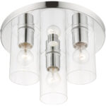 3 Light Polished Chrome Flush Mount with Clear Glass Shade-Lighting LumensBath/Flush Mounts