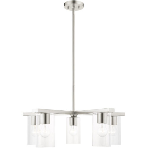 5 Light Brushed Nickel Chandelier with Clear Glass Shade-Lighting LumensChandeliers