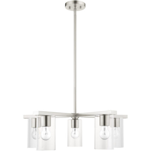 5 Light Brushed Nickel Chandelier with Clear Glass Shade-Lighting LumensChandeliers