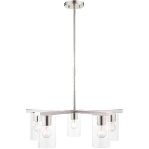 5 Light Brushed Nickel Chandelier with Clear Glass Shade-Lighting LumensChandeliers