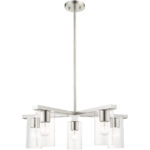 5 Light Brushed Nickel Chandelier with Clear Glass Shade-Lighting LumensChandeliers