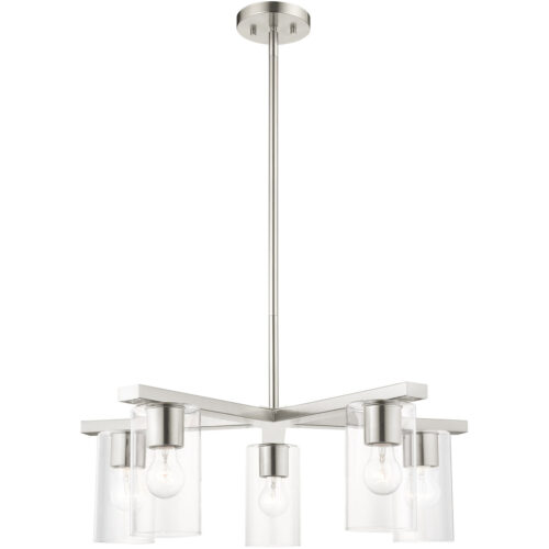 5 Light Brushed Nickel Chandelier with Clear Glass Shade-Lighting LumensChandeliers