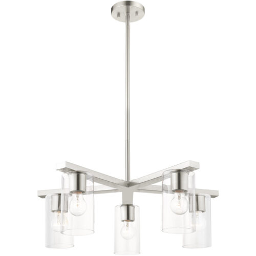 5 Light Brushed Nickel Chandelier with Clear Glass Shade-Lighting LumensChandeliers