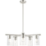 5 Light Brushed Nickel Chandelier with Clear Glass Shade-Lighting LumensChandeliers