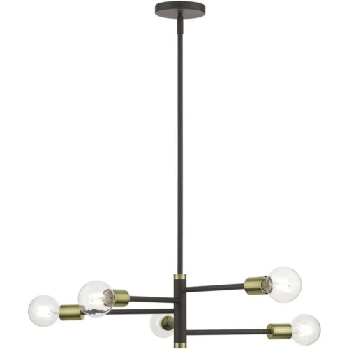 45865-07 5 Light Bronze Chandelier with Antique Brass Accents-Lighting LumensChandeliers