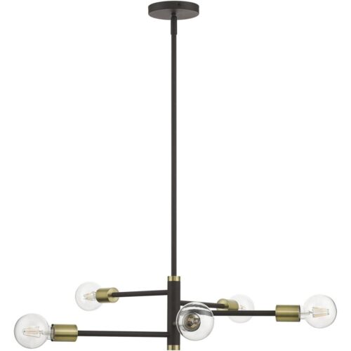 45865-07 5 Light Bronze Chandelier with Antique Brass Accents-Lighting LumensChandeliers