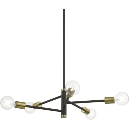 45865-07 5 Light Bronze Chandelier with Antique Brass Accents-Lighting LumensChandeliers